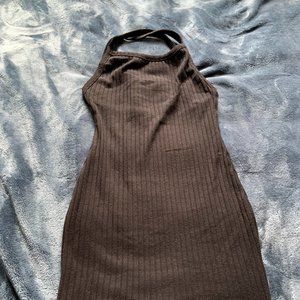 Criss-cross back Ribbed Mini Black Dress